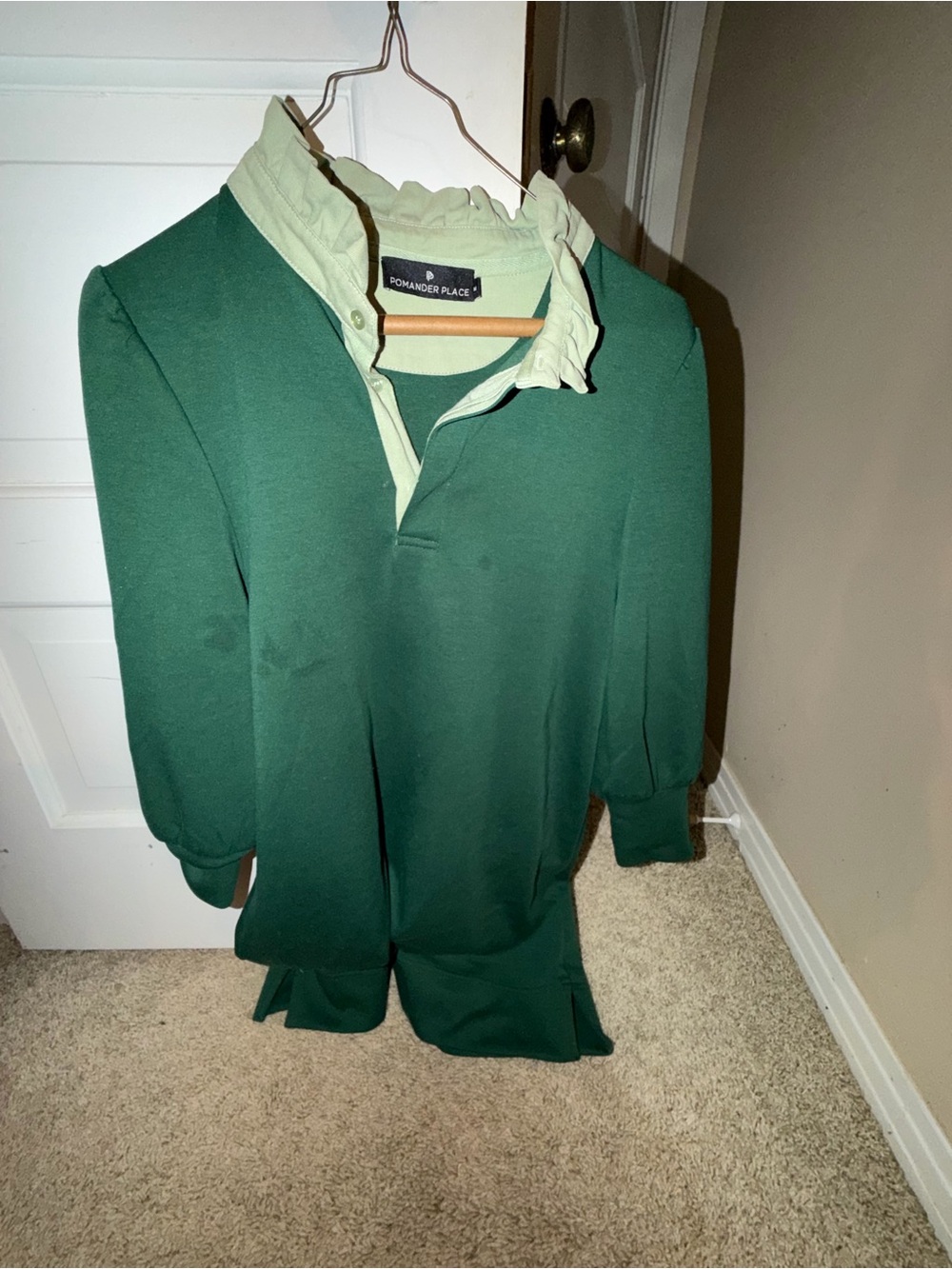 Pomander Place Emerald Green Mini Dress with Cream Collar